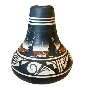 Navajo Pottery Vase • Signed Adakai • Mesa & Lightning • 5”